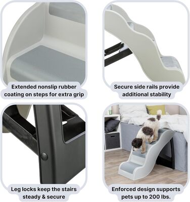 Сходинки для собак TRIXIE - 4 сходинки, сірі, з гумовим покриттям, складні, для ліжка та дивану