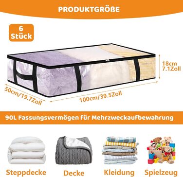Контейнери для зберігання під ліжко 90л з кришкою (6 шт, прозорі) - для постільної білизни, одягу, ковдр