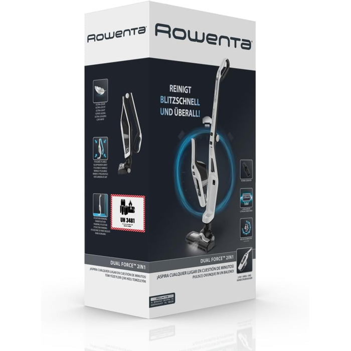 Rowenta RH6737 Dual Force 2-in-1 Cordless Stick Vacuum | Integrated Handheld Vacuum | Foldable Handle | Very Lightweight – Only 2.5 kg | LED Lighting | White