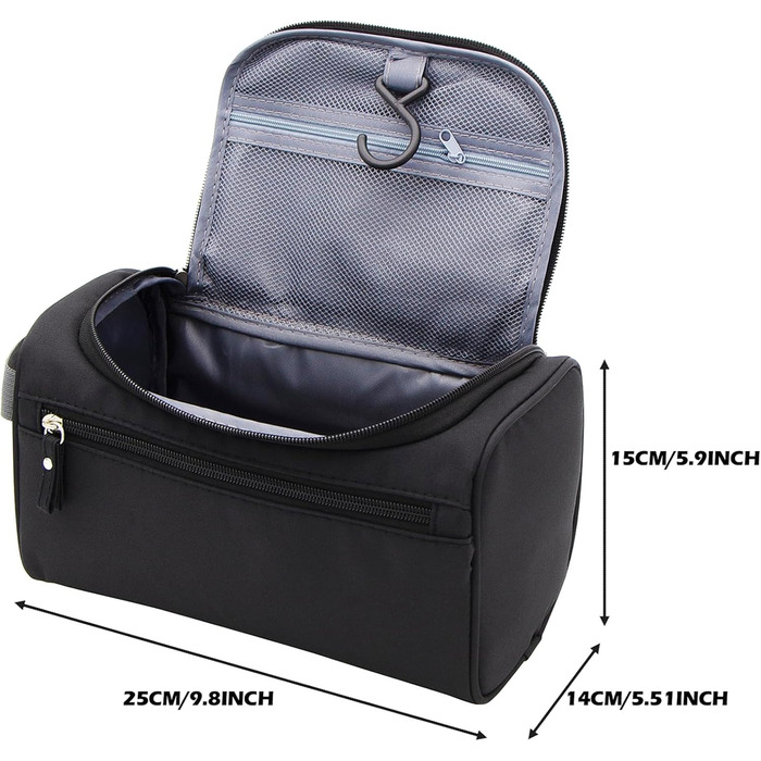 Чоловіча та жіноча косметичка для подорожей з петлею для підвішування. Чорна косметичка-органайзер для гігієнічних засобів.
