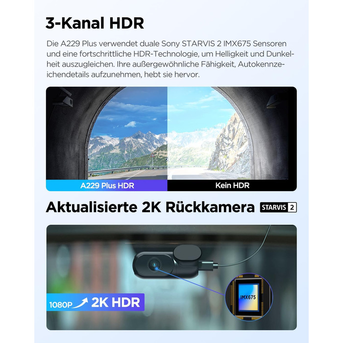 Відеореєстратор VIOFO A229 Plus 2K+2K+1080P, 3 камери, STARVIS, HDR, GPS, Wi-Fi 5GHz, нічна зйомка 2.0, голосове управління