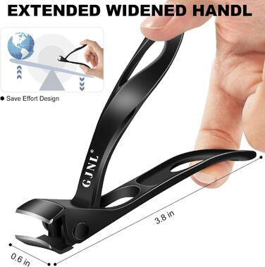 Ножиці для товстих нігтів, кутовий гострий нігтьовий кліпер для ніг з контейнером для чоловіків, довга ручка, вигнута леза (чорний)