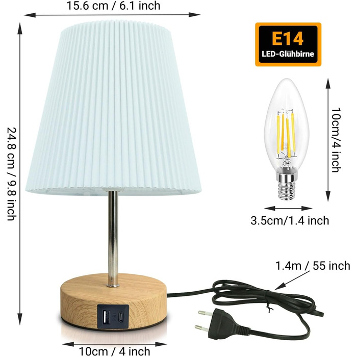 Торшер настільний з кабелем, торшер сенсорний, регульована яскравість, 3 режими, настільна лампа для робочого столу, мінімалістична, для спальні, вітальні, подарунок (конус A+C-1 шт)