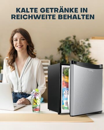 Upstreman 46L Mini Fridge with Freezer Compartment, Temperature Control, Energy Efficient, Quiet, 1-Door Beverage Refrigerator, Stainless Steel - FR17
