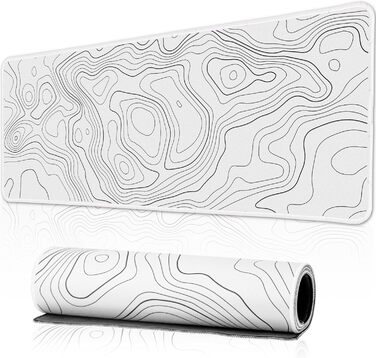 HAUTOCO Килимок для миші ігровий XXL 800x300 мм, чорний з топографічною сіткою, антиковзаюча гума, для комп'ютера, покращена швидкість та точність