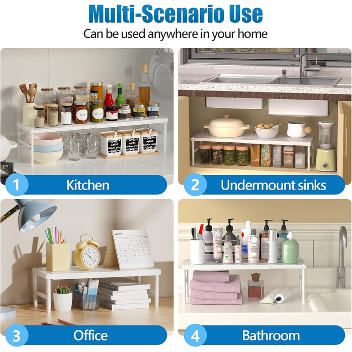 Розсувна полиця в шафу HI NINGER (72 см), регульований органайзер для спецій та кухні, штабельний стелаж для комори та стільниці, чорний/білий