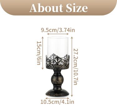 Sziqiqi Candle Holders Set Vintage Distressed Black Hurricane Candle Holders 2 Pieces, for Pillar Candles Wedding Party Home Decoration Fireplace Mantel Decoration 27cm & 33cm (2 Pieces Small, Black)
