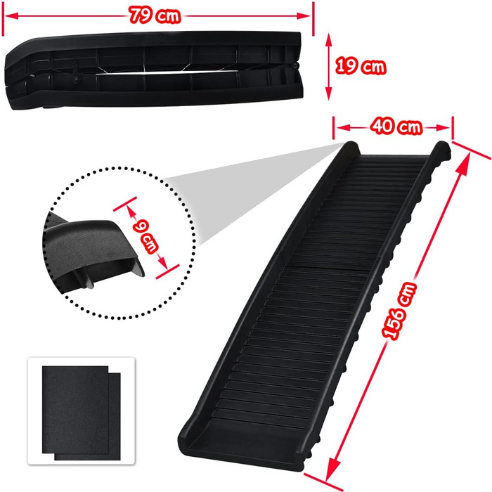 Рампа для собак NAIZY 156 см, складана, з антиковзними килимками, для собак/кішок/домашніх тварин до 90 кг, чорна