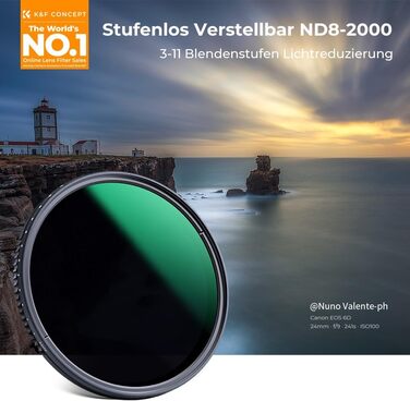 Фільтр ND K&F Concept Nano-D Serie 82mm, змінний (ND8-2000), 3-11 ступенів затемнення