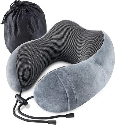 Подушка для шиї у подорожах: Memory Foam, ергономічна, для автомобіля, літака, офісу (сіра)
