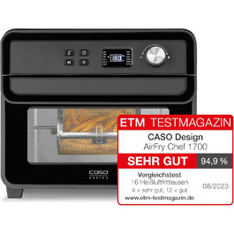 Фритюрниця CASO AirFry Chef 1700 чорна, без попереднього розігріву, 3 рівні, 1700 Вт, температура 40-230°C, таймер, конвекційна