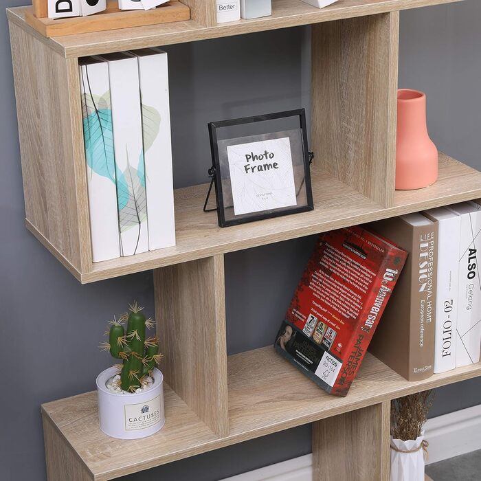 Etnicart Bookshelf, Oak Finish, Office, Modern, Double-Sided, 70x23.5x127.5cm Self-Supporting, Cube Design, Suitable for Entrance, Living Room, Children's Room, Wood Bookshelf, Office Shelf, DVD Cabinet