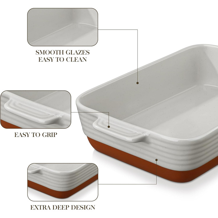 Форма для запікання MALACASA Serie TARA, 4.5L, кераміка, 35*23.8 см, сіра | Для лазаньї, тірамісу, запіканок