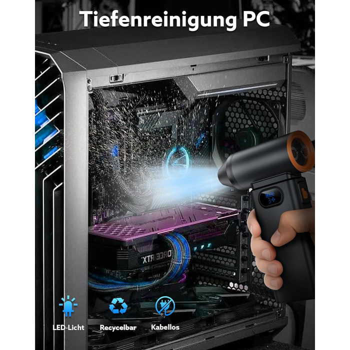 Електричний пилосос для повітря Metall Air Duster 180000RPM з акумулятором 8000mAh, 4-ступенева регулювання, для ПК, клавіатури, авто та відпочинку на природі