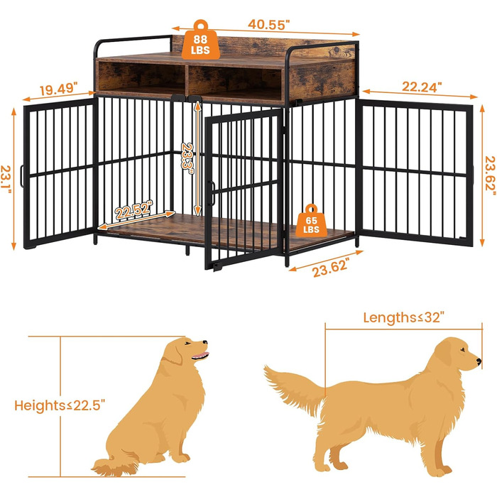 Клітка для собак великих порід, дерев'яна будка для дому, стіл-клітка з ящиками, міцна переносна клітка, 102,9 x 59,2 x 89,9 см