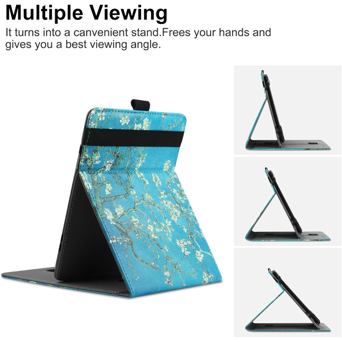 Захисний чохол для Kindle/Kobo/Tolino/Pocketbook/Sony eReader 6-6.8-7 дюймів з петлею, квітковий дизайн