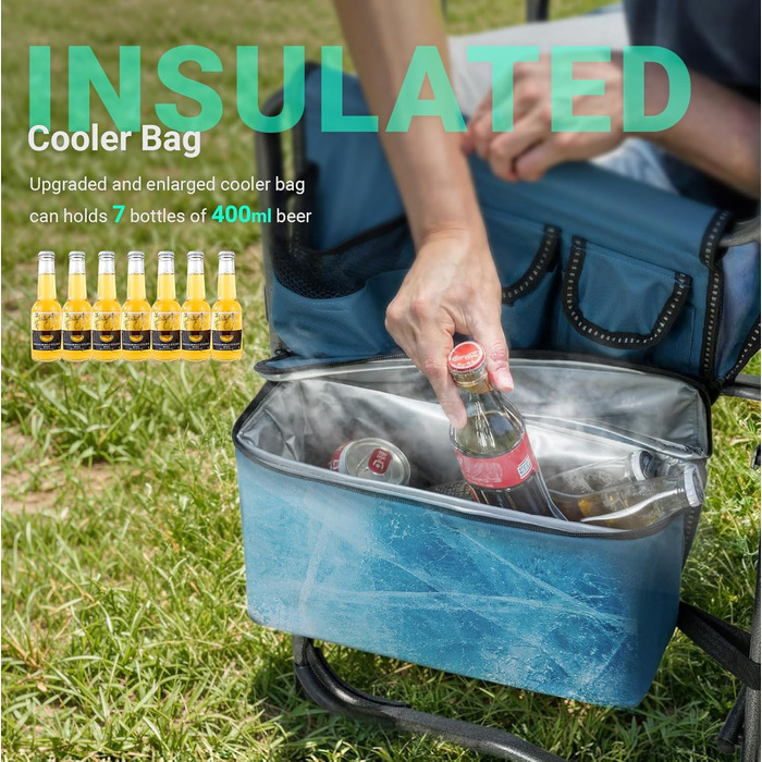 Кемпінговий стілець OVERMONT складний з бічним столиком та охолоджувальною сумкою (2 шт., чорний) - до 180 кг