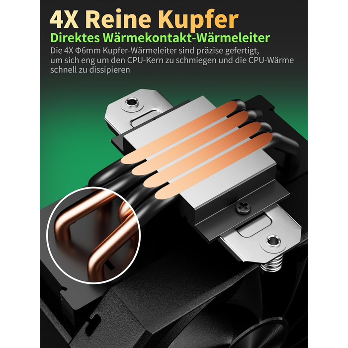 upHere Кулер для CPU з ARGB підсвічуванням, 4 теплові трубки, 120мм вентилятор, сумісний з AMD AM4 AM5/Intel 2011/2066, ПК кулер up1KC4