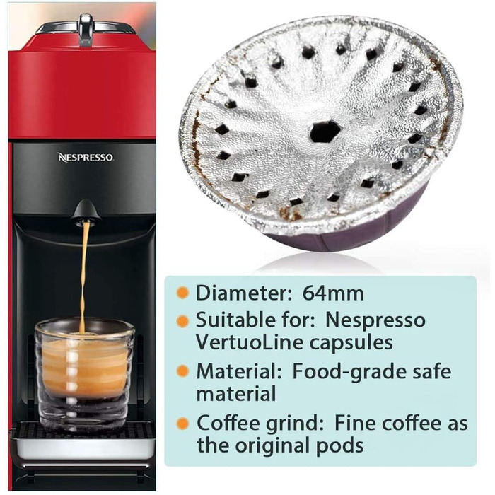 CAPMESSO Reusable VertuoLine Capsule Lid - Compatible with VertuoLine Espresso Machine Coffee Pads - 64 mm (200 / Pack)
