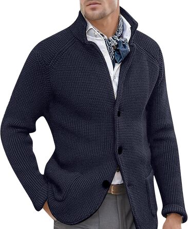 Чоловіча в'язана жилетка-кардиган Trachten, без капюшона, для активного відпочинку, тепла на зиму, під джинси та чиноси (S, темно-синій)