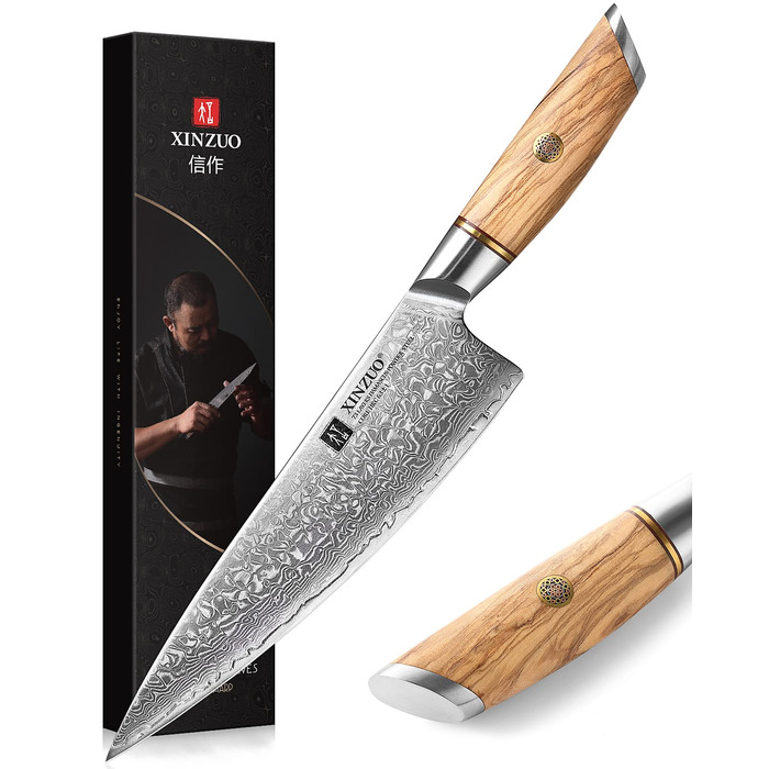 Професійний шеф-ніж XINZUO Lan Series Gyuto 21.2 см, кований дамаск із порошкової сталі (73 шари), ергономічна ручка з оливкового дерева