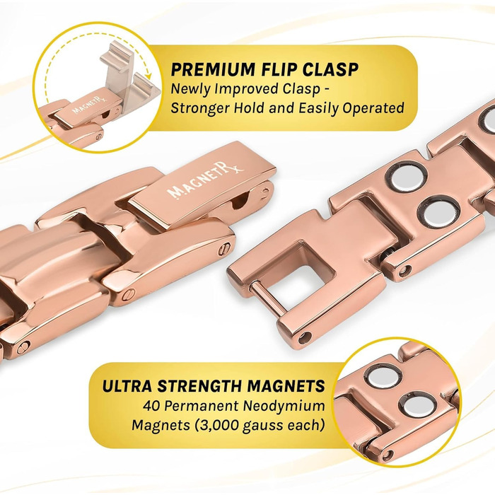 Браслет на руку MagnetRX® Ultrastarkes Titan Magnetarmband для жінок – титановий браслет з магнітами, регульований розмір, рожеве золото