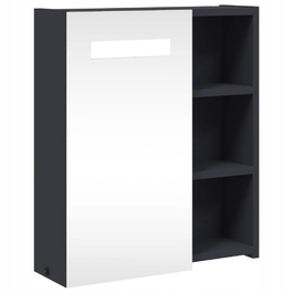 Шафа у ванну кімнату з дзеркалом та LED-підсвіткою, сіра, 45 x 13 x 52 см