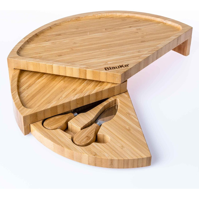 Bamboo Cheese Board with Cheese Knife Set – 37cm Round Wooden Serving Platter for Cheese and Appetizers – Rotating Cheese Board – Cheese Board Charcuterie Board – Gift Idea