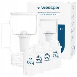 Скляний фільтр-глечик Wessper D2 з боросилікатного скла, 3 л, білий + 5 фільтрів