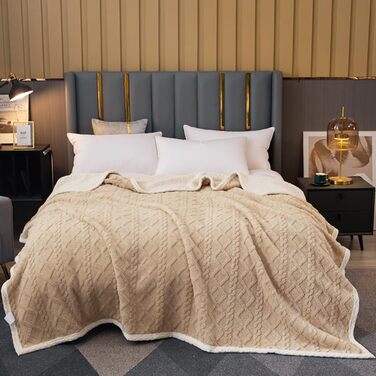 Плед Sherpa-Fleece з начосом, двосторонній, плюшевий, м'який, сірий-блакитний, 150 x 200 см