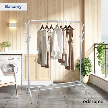 edihome Clothes Rack, Clothes Rod, 118X148X39cm, Shoe Shelf, Metallic, Stable, Clothes Organizer (White)