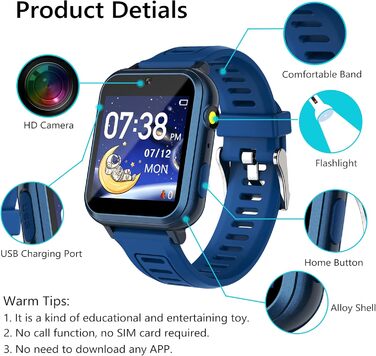 Смарт-годинник Clleylise для дітей 4-12 років: ігри, музика, камера, крокомір, телефон та багато іншого