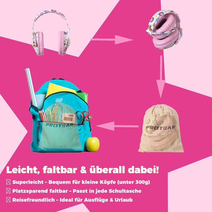 Навушники для захисту вух Kinder - регульовані навушники для дітей, шумоізоляція, SNR 28dB, дизайн єдинорога з рожевою стрічкою