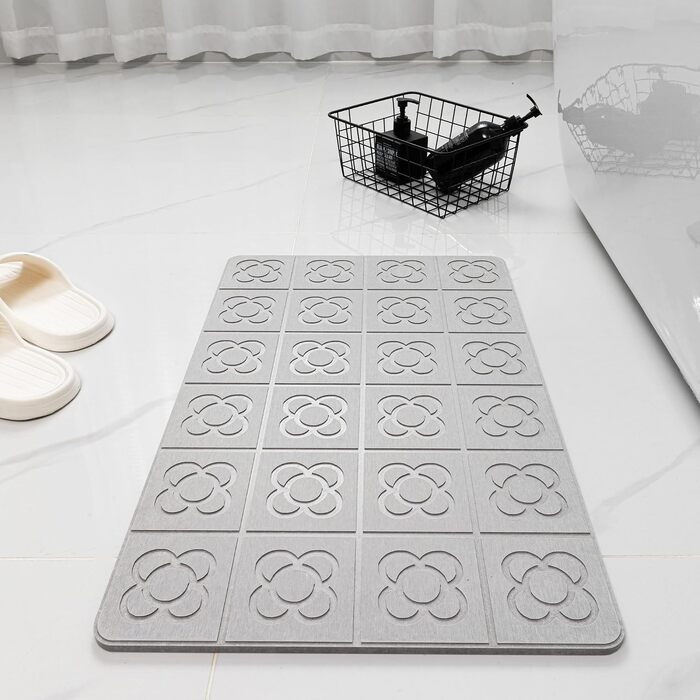 Діатомітовий килимок для ванної Pure 4Home Kieselgur, швидкосохнучий та антибактеріальний, 60 x 40 см, сірий