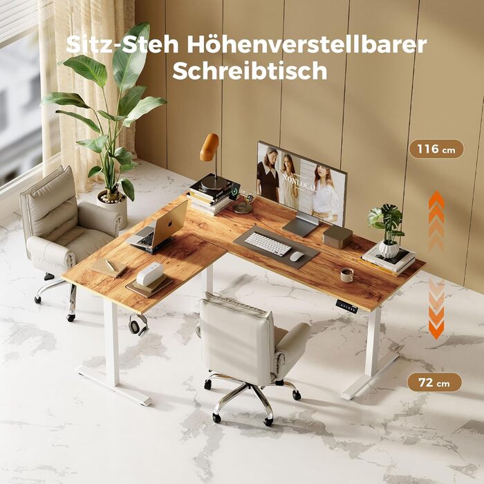 Електричний кутовий стіл Agilestic з регулюванням висоти, 160 x 140 см, світло-коричневий