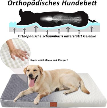 Килимок для собак Caliyo, середнього розміру, 91x69x7.6 см, з Memory Foam, сірий, можна прати