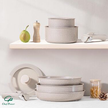 Набір посуду Chef Power Keramik 19 предметів, Мокка-Тауп: антипригарне, для індукції, посудомийна машина, духовка, для кемпінгу