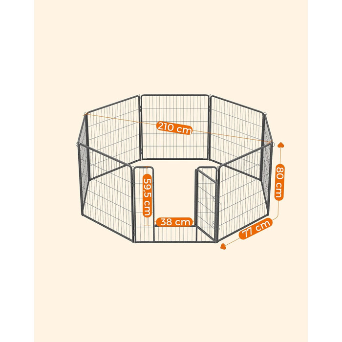 Вольєр для тварин Feandrea Freilaufgege XL (77x80 см), сірий, збірний, для великих тварин, 8 панелей