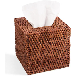Rattan Cosmetic Tissue Box, 14 x 14 x 14.5 cm, Handwoven Square Tissue Box, Natural Decorative Tissue Box, Tissue Holder (Square, Honey Brown)