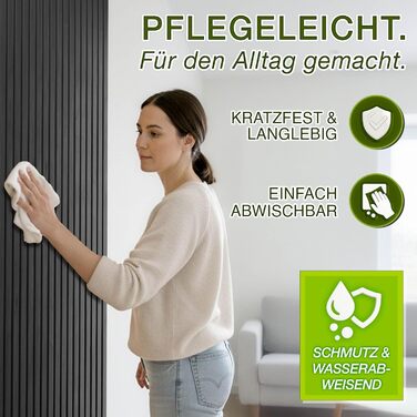 Акустичні панелі TRESKO з дерева 120×60x2,1 см, 2 шт. — 3D стінові ламелі для шумоізоляції, колір Дуб Антрацит, з набором для монтажу та 4 вішаками