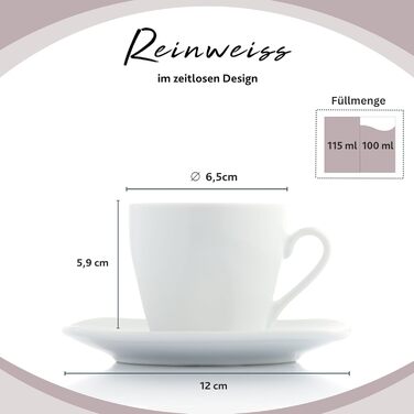 Singer | Espresso Cups Bilgola 12-Piece Set, Porcelain Coffee Cups Set for 6 People, Dishwasher-Safe Cups with Saucers, Moka Cups Set Cups & Saucers White | 100 ml | PREMIUM COLLECTION Espresso Cups 12-Piece Set