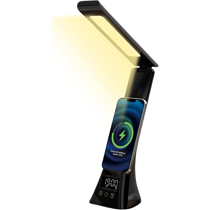 LED лампа настільна AMFUN з USB, регулюванням яскравості, захистом для очей, годинником та торканням, 3 кольори, нічник для читання, офіс