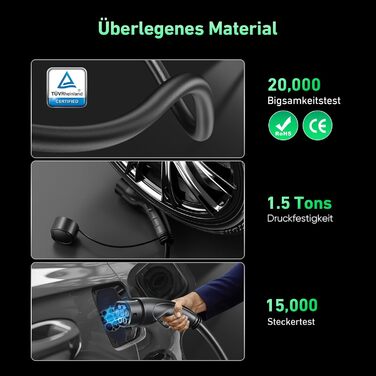 Кабель для електромобіля Evjuicion Typ 2 Schuko, 3.68kW, 6м, 16A, IP67, чорний. Зарядний кабель для ID.3/4, X1, 5ER, Model Y/3 та інших електромобілів