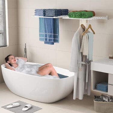 Настінна сушилка для білизни Innotic, розкладний вологостійкий сушильник для одягу з 8 стійок, великий, економний, для вулиці, ванної, балкону, білизни (білий, 60 см)