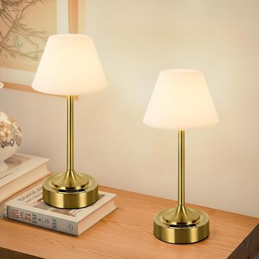 Світлодіодний акумуляторний настільний світильник OUTON (2 шт), USB-C, 3 режими світла, сенсорне керування, водонепроникний IP54, до 53 годин, для ванної, кухні, вулиці (Золотий)