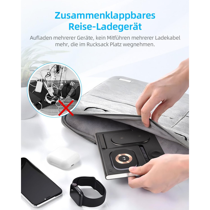 Бездротовий зарядний пристрій Carehabi 3-в-1: для iPhone, Apple Watch та AirPods Pro