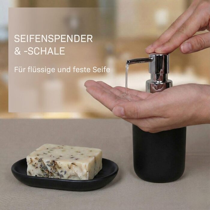 Набір для ванної кімнати 6 предметів, чорний: аксесуари для ванної, туалетний набір, кошик для сміття, стакан для зубних щіток, мильниця, дозатор для мила - пластик