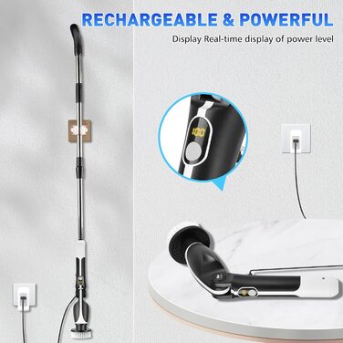 Електрична щітка для прибирання з 8 насадок, включаючи щітку для унітазу. 2 швидкості, регульована ручка для ванної, кухні, авто