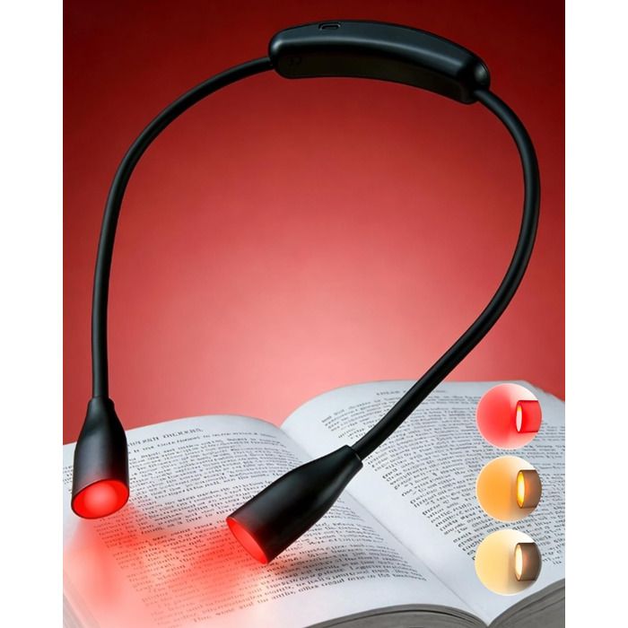 Світлодіодна лампа для читання з кліпсою 670 нм, з функцією пам'яті, димуванням та USB-зарядкою. Безсиній, портативний світильник для читання в ліжку, нашийний ліхтар