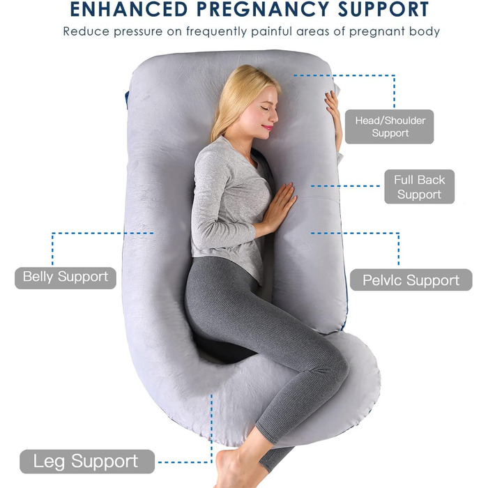 Подушка для вагітних Cauzyart 140 см U-подібної форми, повного тіла, для спини, стегон, ніг, живота. Знімний, пральний велюровий чохол.